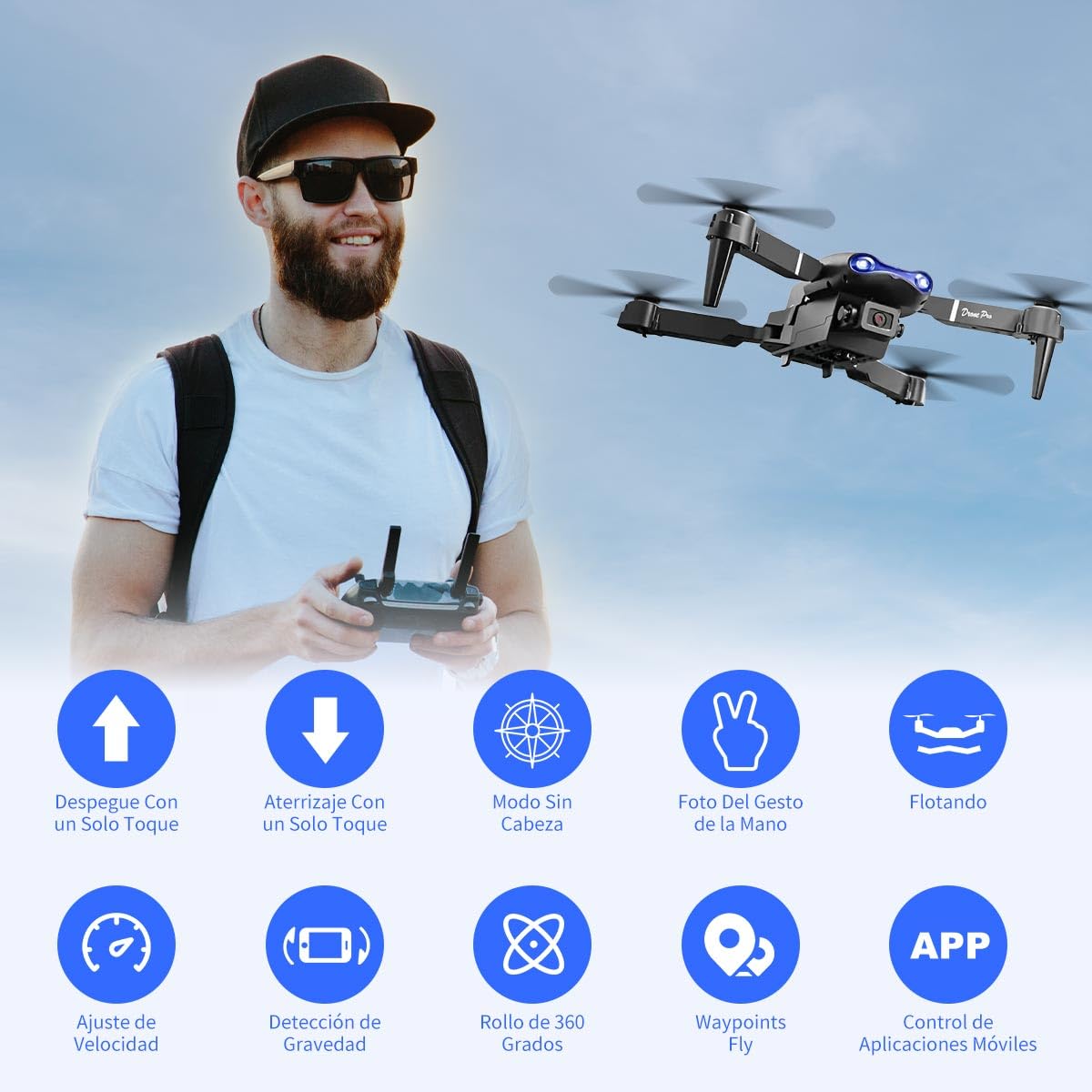 Mini Drone con Cámara, 4K Dual Hd Drone Control Remoto Posibilidad de Giro de 360°, Drones Antisísmicos Rastrear El Vuelo de 100 Metros, Dron con Camara para Adolescentes Principiantes Regalo