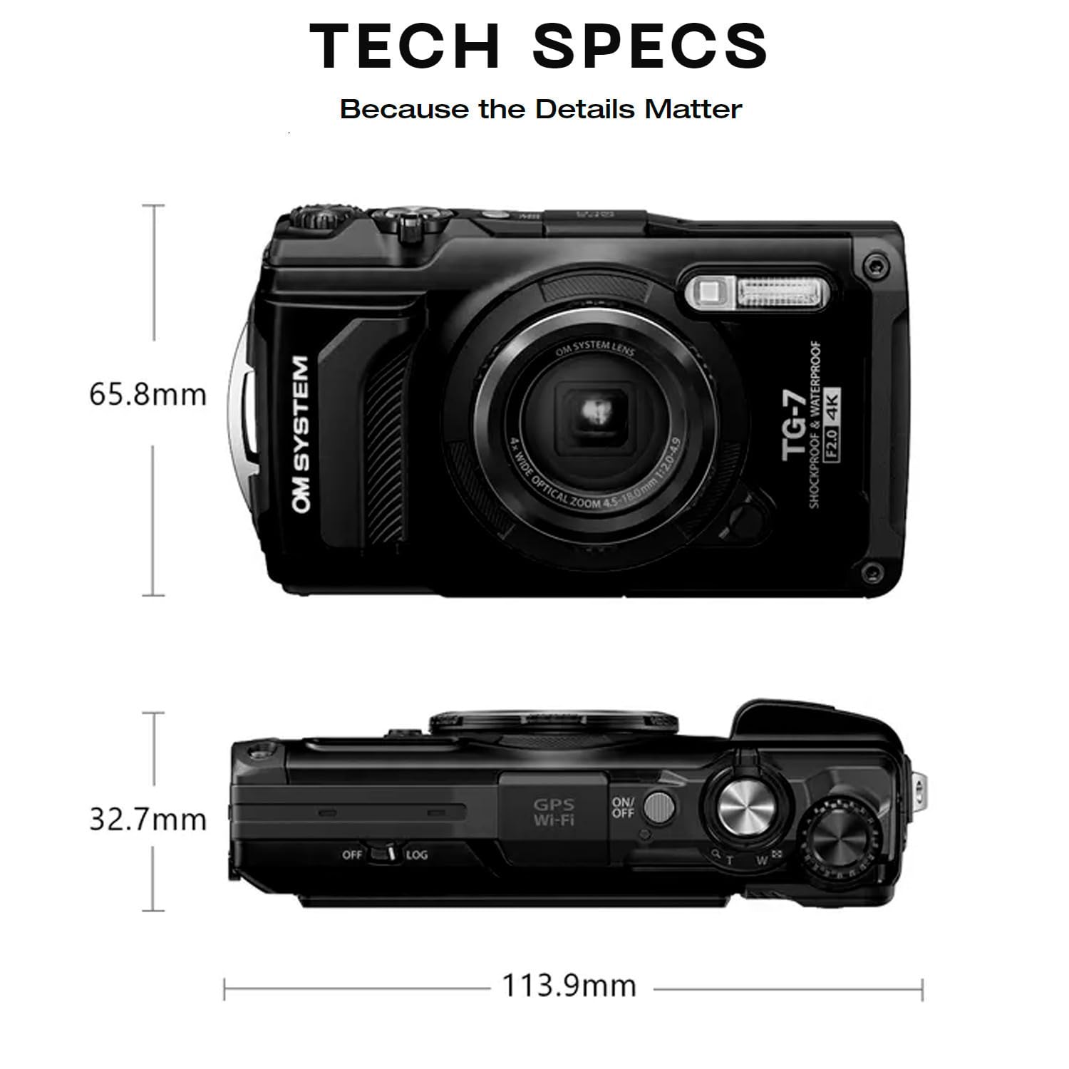 OM SYSTEM OLYMPUS Tough TG-7 Black Underwater Camera, Waterproof, Freeze Proof, High Resolution Bright, 4K Video 44x Macro Shooting (Successor Olympus TG-6)