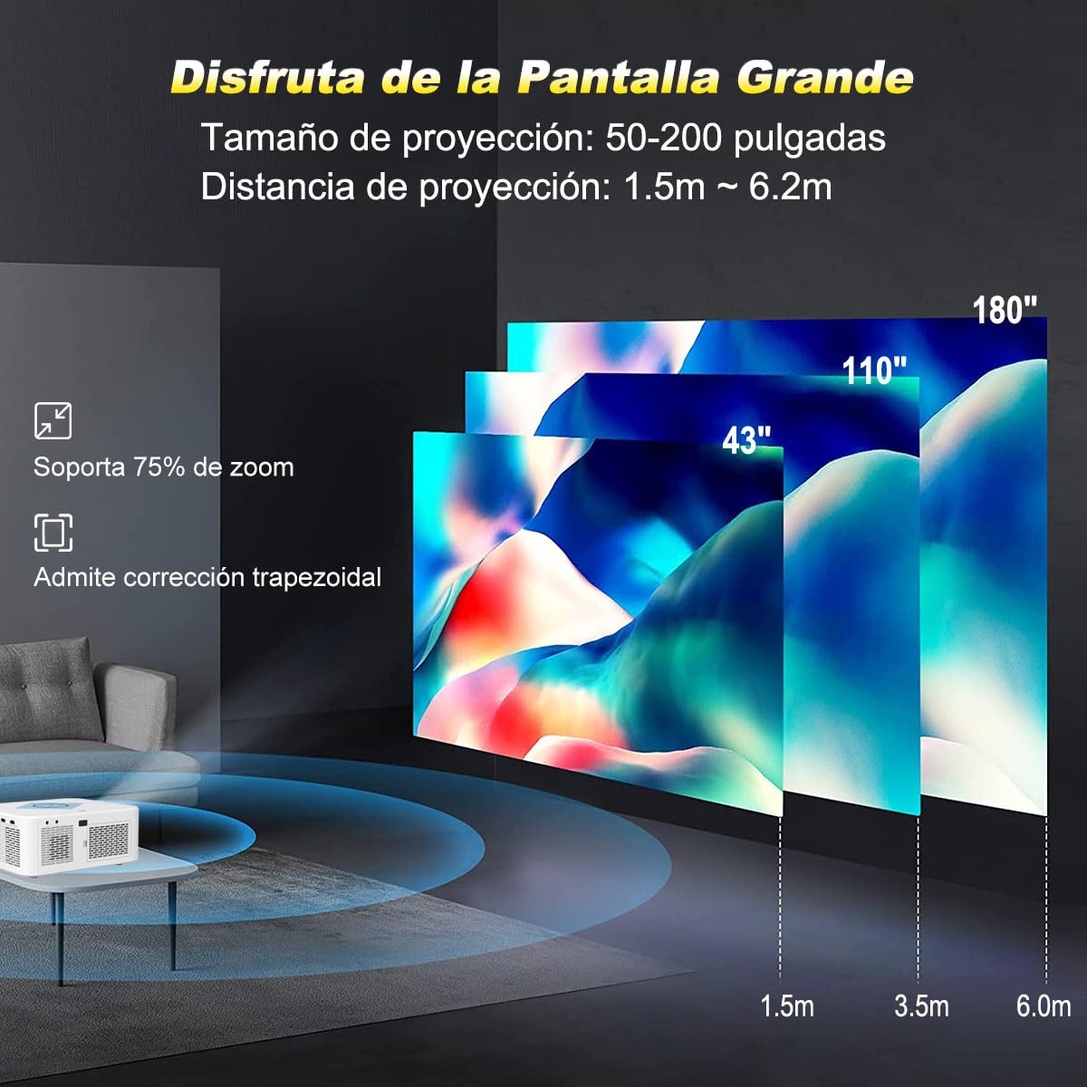 E T EASYTAO Proyector Portatil, Proyectores Inteligente 1080P Soporta 4K con Bocinas Boble Dolby Compatible con 2.4G/5G WiFi 6, Mini Proyector para Celular/Laptop/PC/PS5/Smart TV