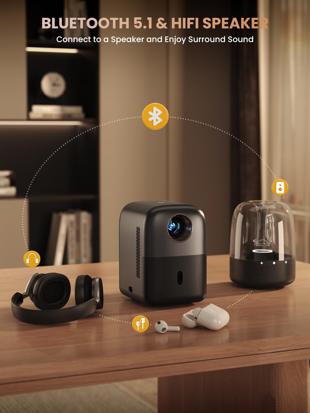 Groview [Mini proyector, proyector portátil Totalmente Sellado con Bluetooth, 75% de Zoom y bajo Nivel de Ruido, proyector de películas para teléfono/portátil/palillo/HDMI/USB