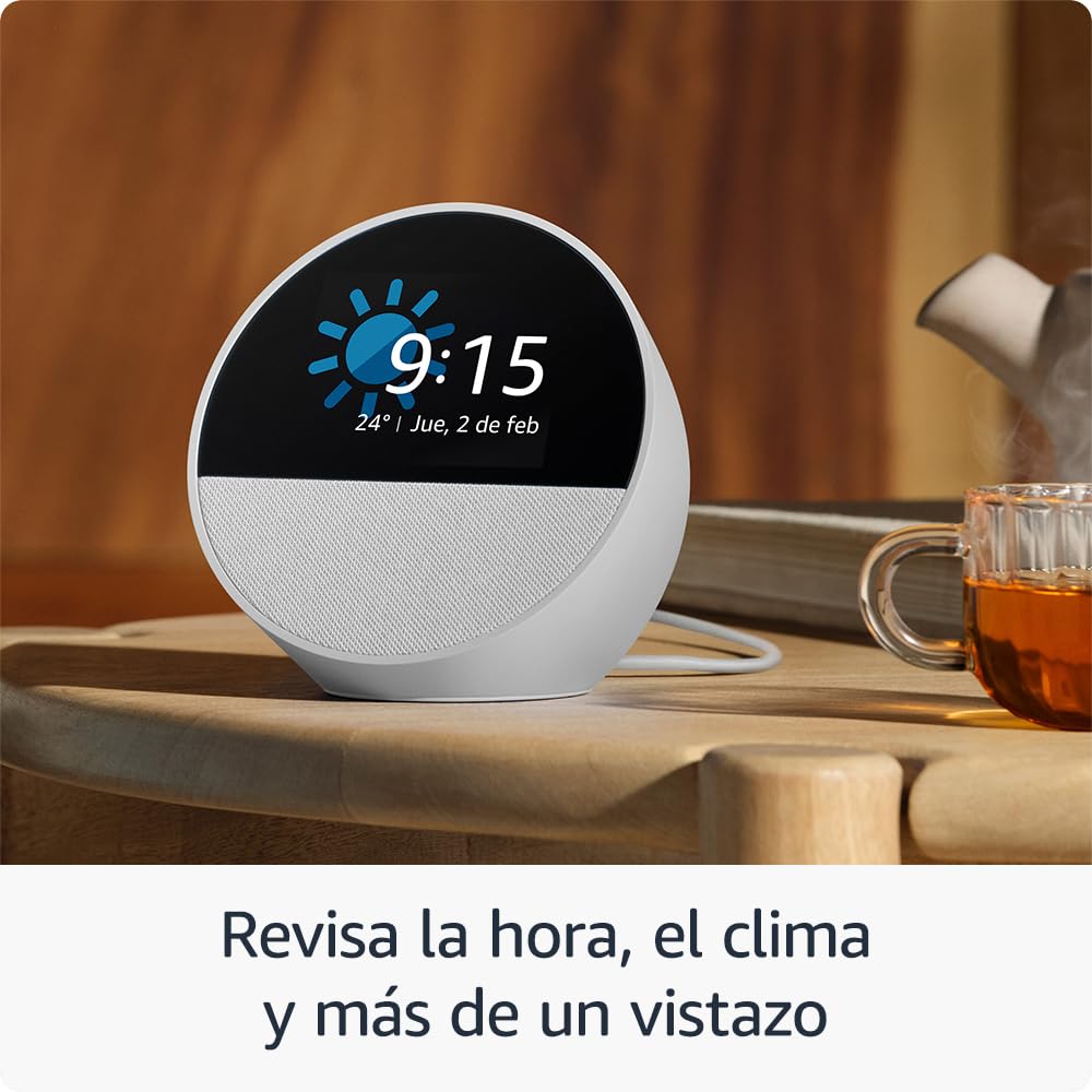 Amazon Echo Spot (modelo más reciente): ideal para mesitas de noche, oficinas y cocinas, incluye despertador inteligente con Alexa (negro), con el Acceso Anticipado de Alexa+