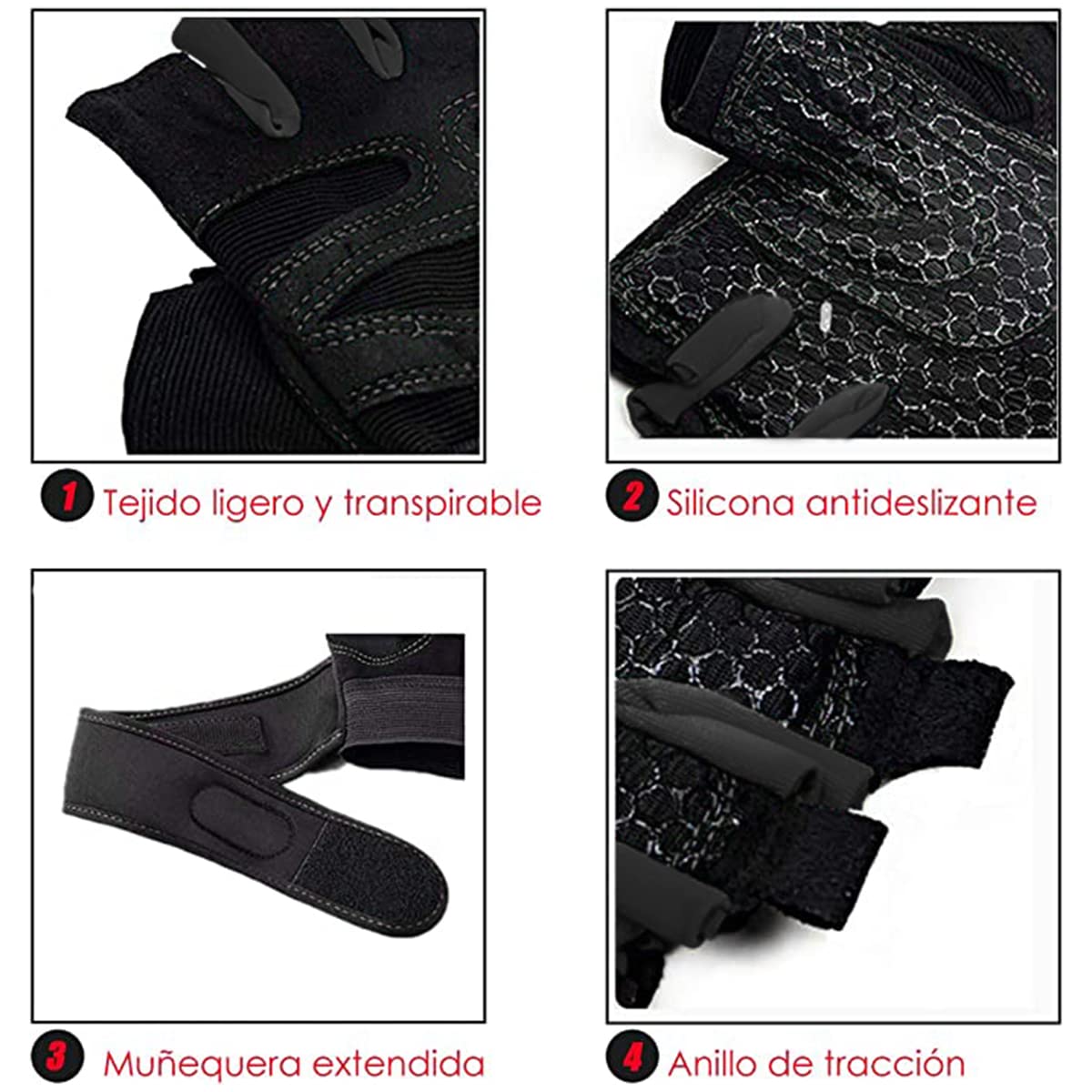 DQST Guantes para Gym, Guantes Deportivos para Gimnasio, Guantes Antideslizante y Transpirable, Guentes Diseño con Protección de Muñecas para Hombre y Mujer para Correr, Montar Bicicleta (Negro, M)