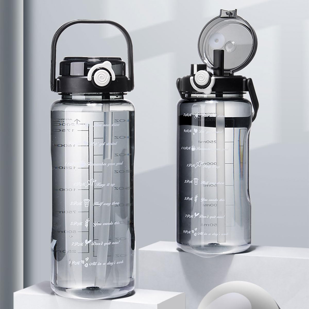 Botella de Agua Deportiva 2L con Pajita Sin BPA Antifugas