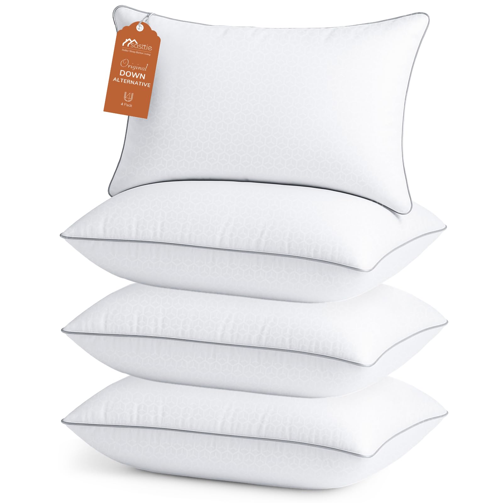 Sasttie Almohadas Tamaño Estándar Juego de 4, Almohadas de Cama para Todo Tipo de Durmientes, Relleno Alternativo Certificado Oeko-Tex, Calidad Hotelera y Lavables a Máquina