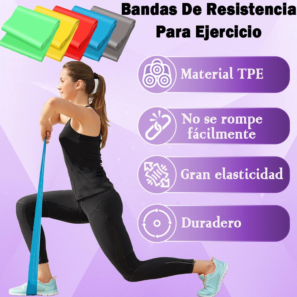 Meajax Bandas de Resistencia 5PCS, Ligas de Resistencia para Ejercicio, Banda Elástica Resistencia para Yoga, Pilates, Bandas Elásticas para Ejercicio, Entrenamiento en Hogar Gimnasio o Exteriores