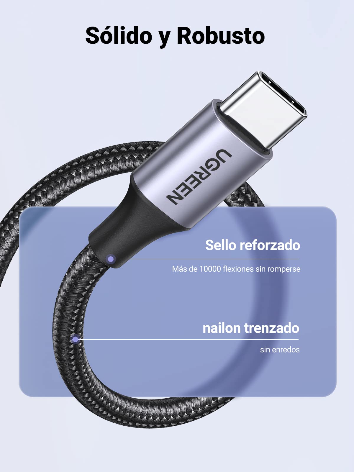 UGREEN 2M Cable USB C a USB A 2.0, 3A Tipo C Carga Rápida con Trenza de Nailon, Compatible con iPhone 16 15 Pro Max Plus, Galaxy S25 S24 S23 S22, Pixel 9 8 7