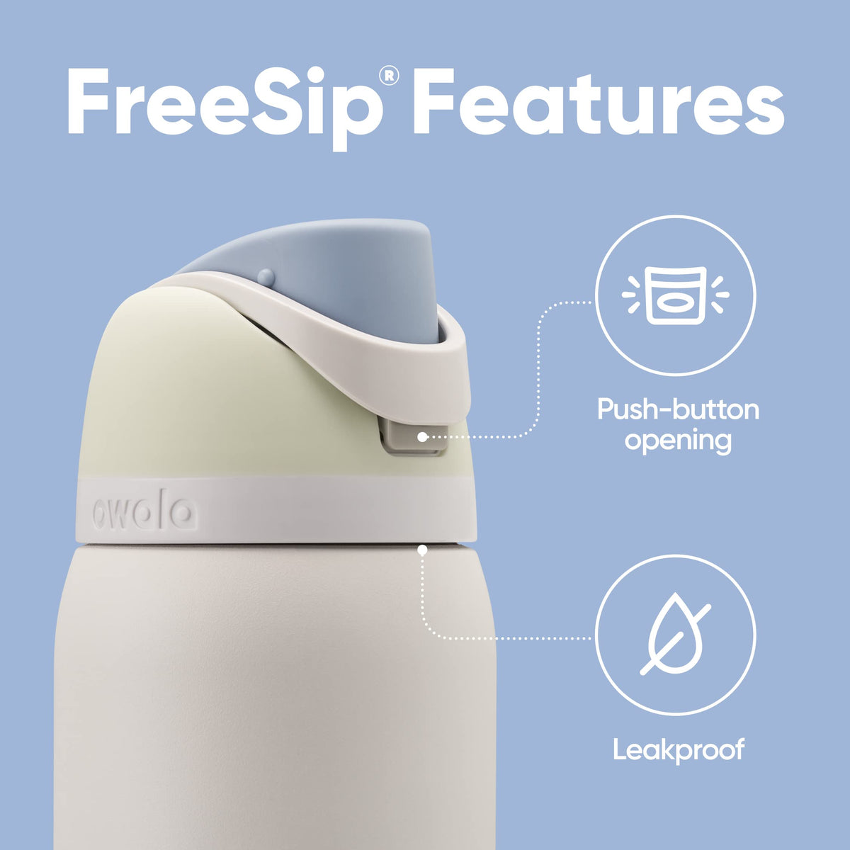 Owala Freesip Botella de agua de acero inoxidable con popote para deportes y viajes, libre de BPA, 24 oz, Iced Breeze