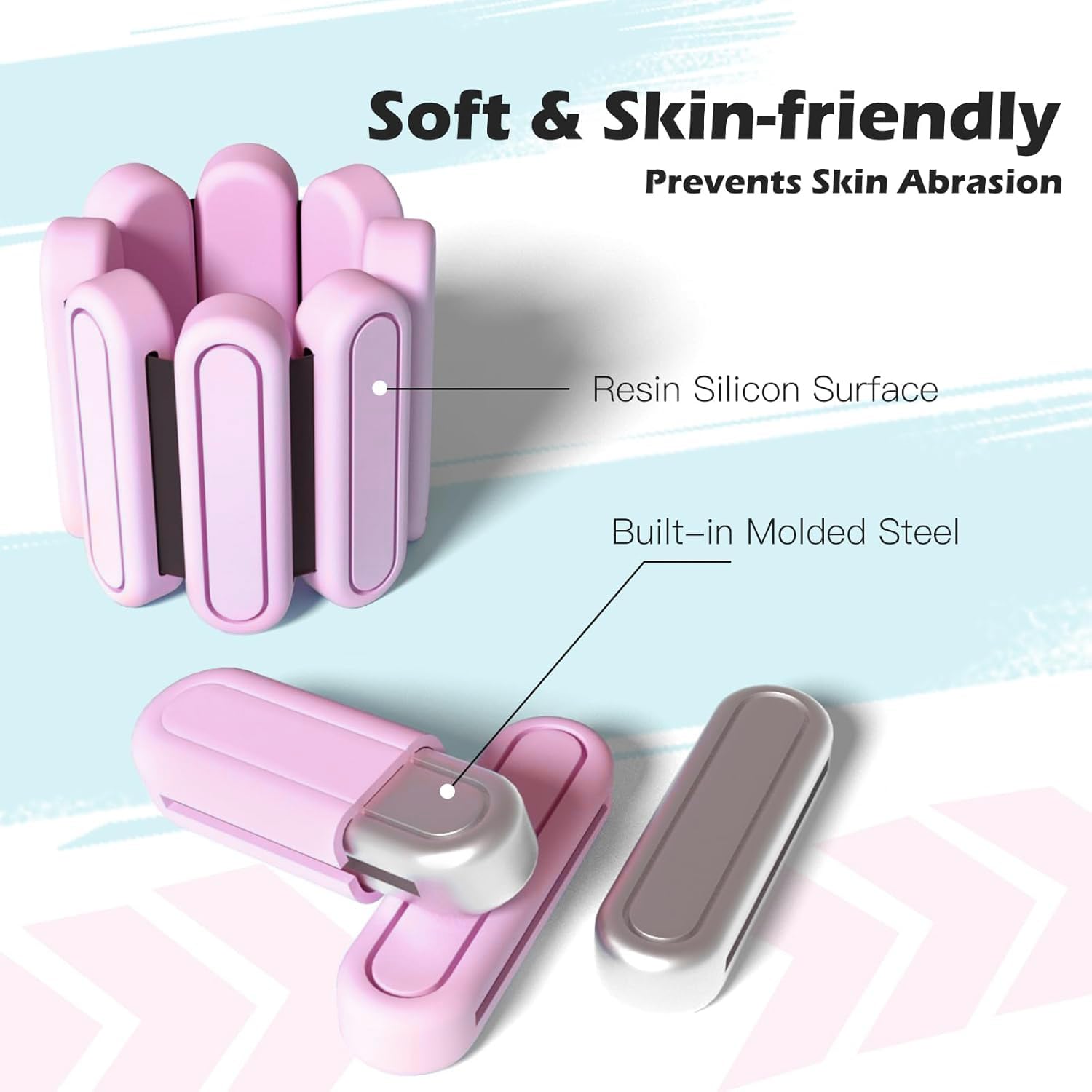 SPOSYN 2PACK Polainas para Tobillo y Muñecas, Pesas para Tobillos Ajustables, Polainas de Silicona Antideslizantes, Pesas de Tobillo Ajustables para Yoga, Pilates, Natacion, Ejercicio Aeróbicos (rosa, 2X0.5LB)