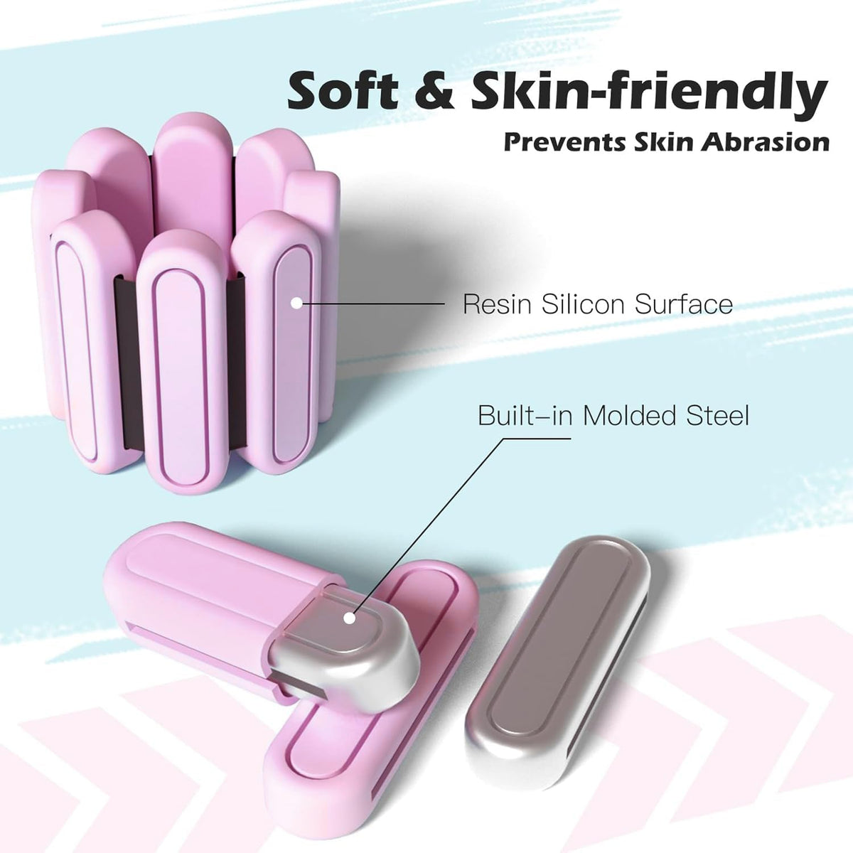 SPOSYN 2PACK Polainas para Tobillo y Muñecas, Pesas para Tobillos Ajustables, Polainas de Silicona Antideslizantes, Pesas de Tobillo Ajustables para Yoga, Pilates, Natacion, Ejercicio Aeróbicos (rosa, 2X0.5LB)