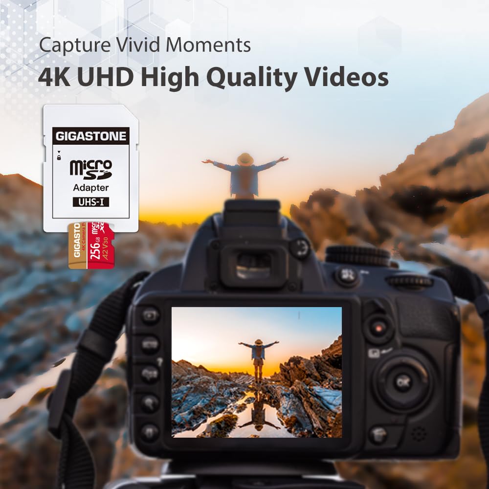 [5 Años Gratuitos de Recuperación de Datos] Gigastone 256GB Tarjeta Micro SD, Grabación de 4K video para GoPro, Cámara de Acción, DJI, Drone, Nintendo-Switch, 100/60MB/s Lec/Esc, UHS-I U3 A2 V30 C10