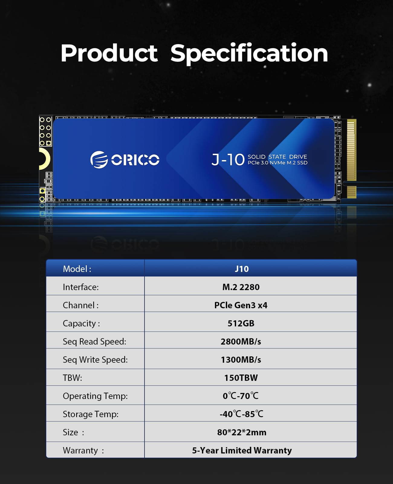 ORICO NVMe SSD 512GB M.2 con disipador térmico, PCIe Gen3x4 2280 Internal Solid State Drive, SLC Cache 3D NAND, hasta 3100MB/s, Compatible con portátiles y PC de sobremesa-J10