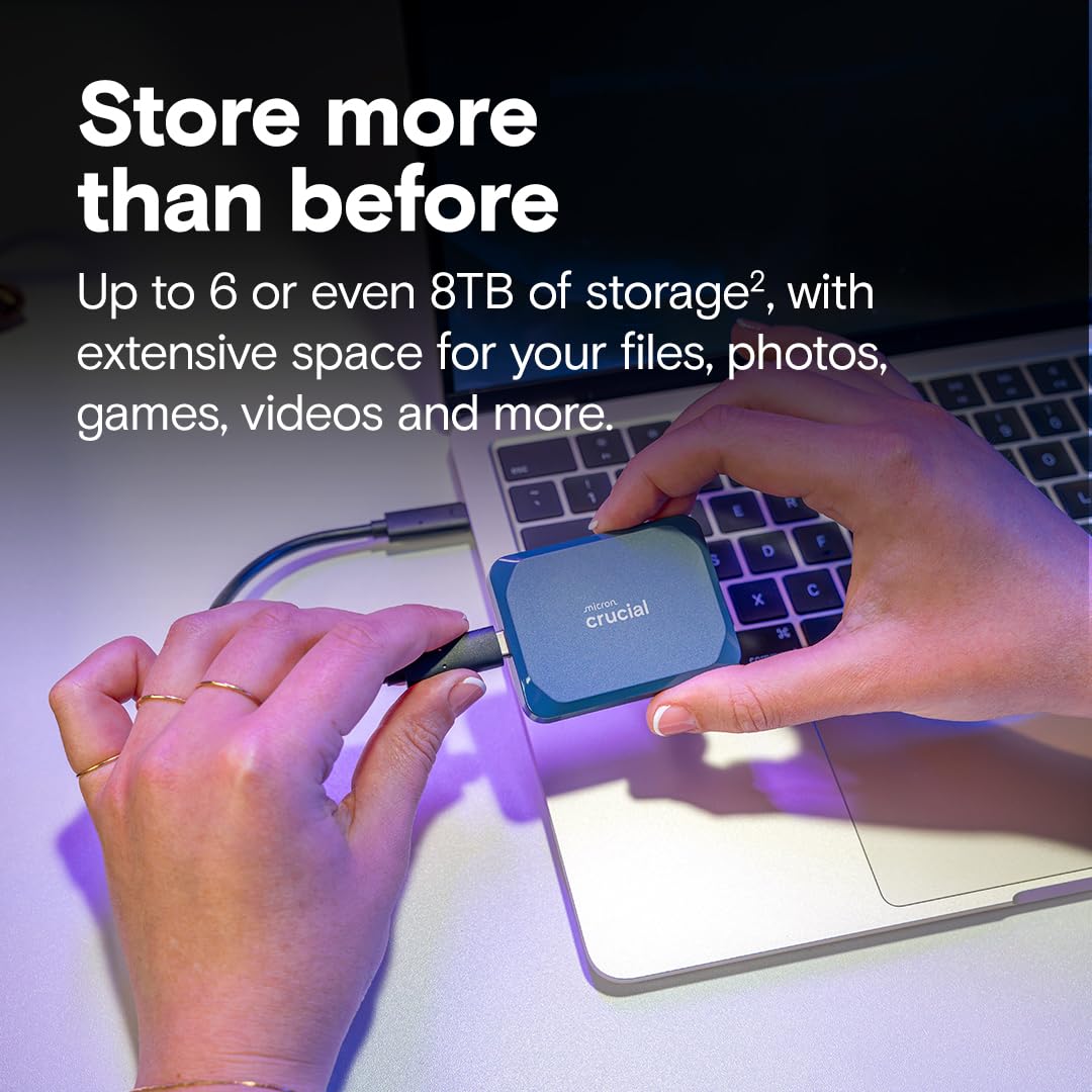 Crucial X10 2TB SSD portátil, hasta 2,100 MB/s, USB 3.2 USB-C, Unidad Externa de Estado sólido, Compatible con Windows, Mac y Android, Almacenamiento Duradero para Juegos, Fotos y Archivos, Azul