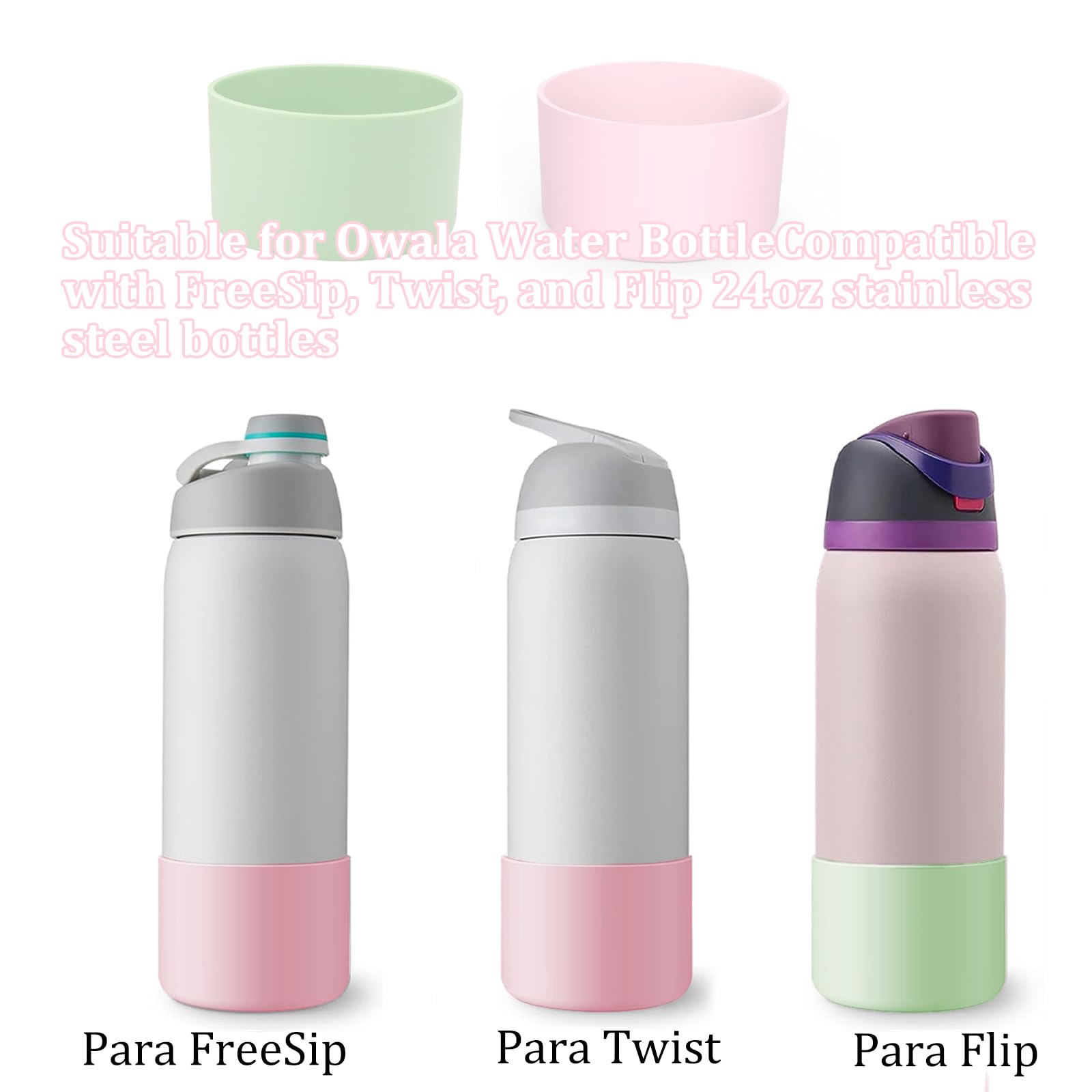 2 Piezas Silicon Funda para Owala, Protectora para Parachoques Inferior Antideslizante para Botellas de Acero Inoxidable FreeSip, Twist, y Tirar,Accesorios para Owala 24oz (Verde y Rosa)