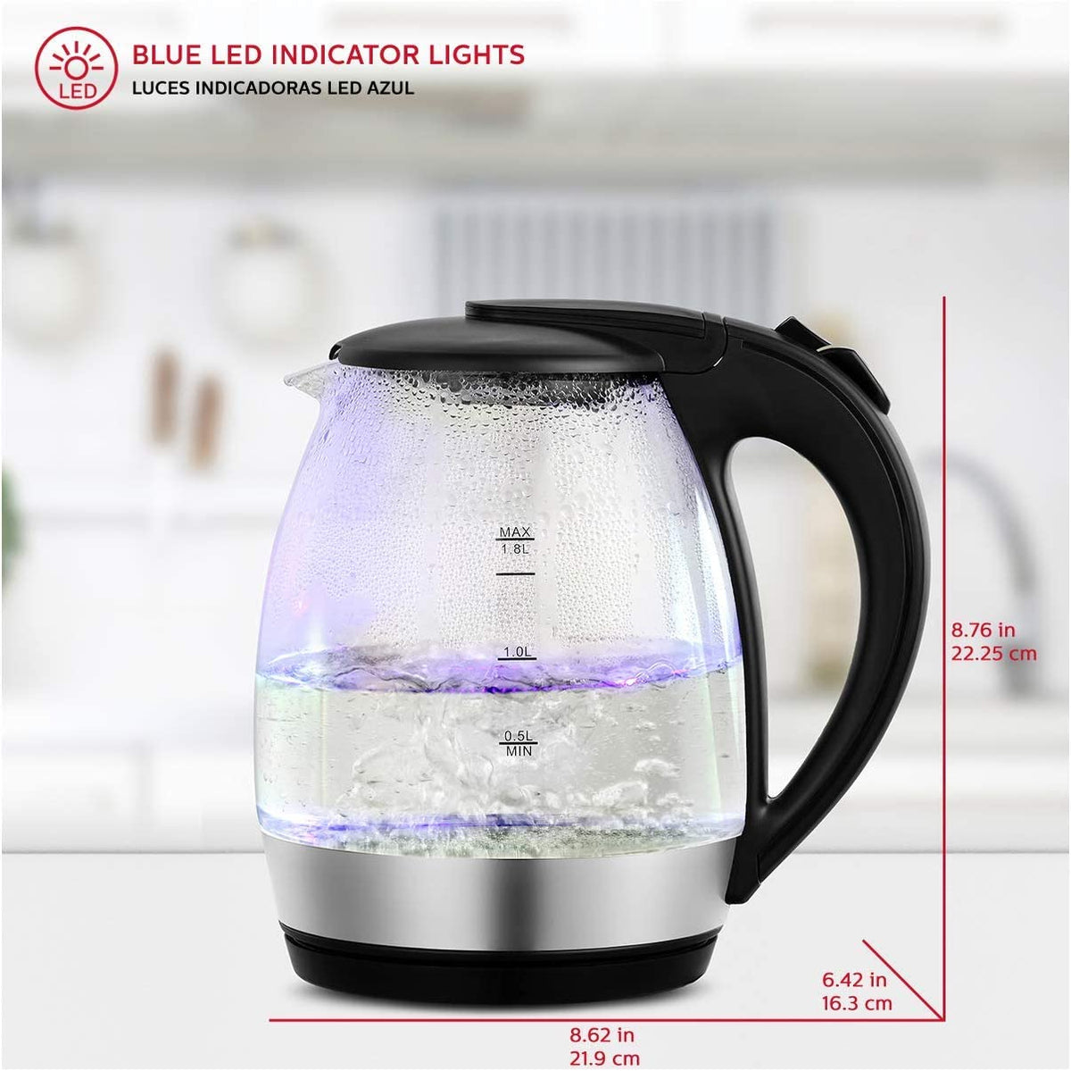 Holstein HH-09101013B Tetera Eléctrica con Base Led, 1.8 L