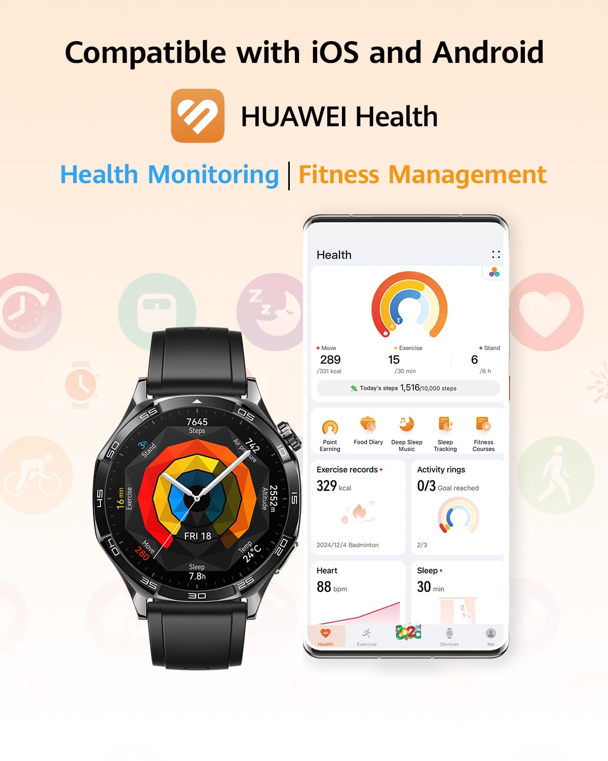 Huawei Watch GT 5 46mm Smartwatch (GPS), hasta 14 Días de BaterÍa, Nueva Experiencia de Carrera y Bicicleta, Sharp-Edged Design, Seguimiento de la Salud, Compatible con iOS y Android, Negro Mate