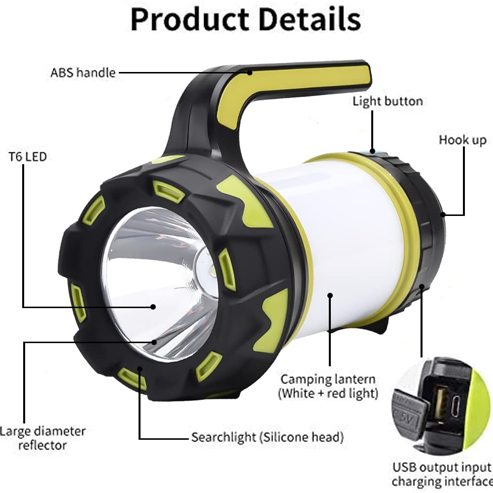 ANNA TOSANI Linterna de Cámping Recargable Antorcha Lámpara 4 Modos de Luces de Trabajo Farol de Cámping Resistente al Agua con Cable USB para Senderismo Pesca Emergencia y Más