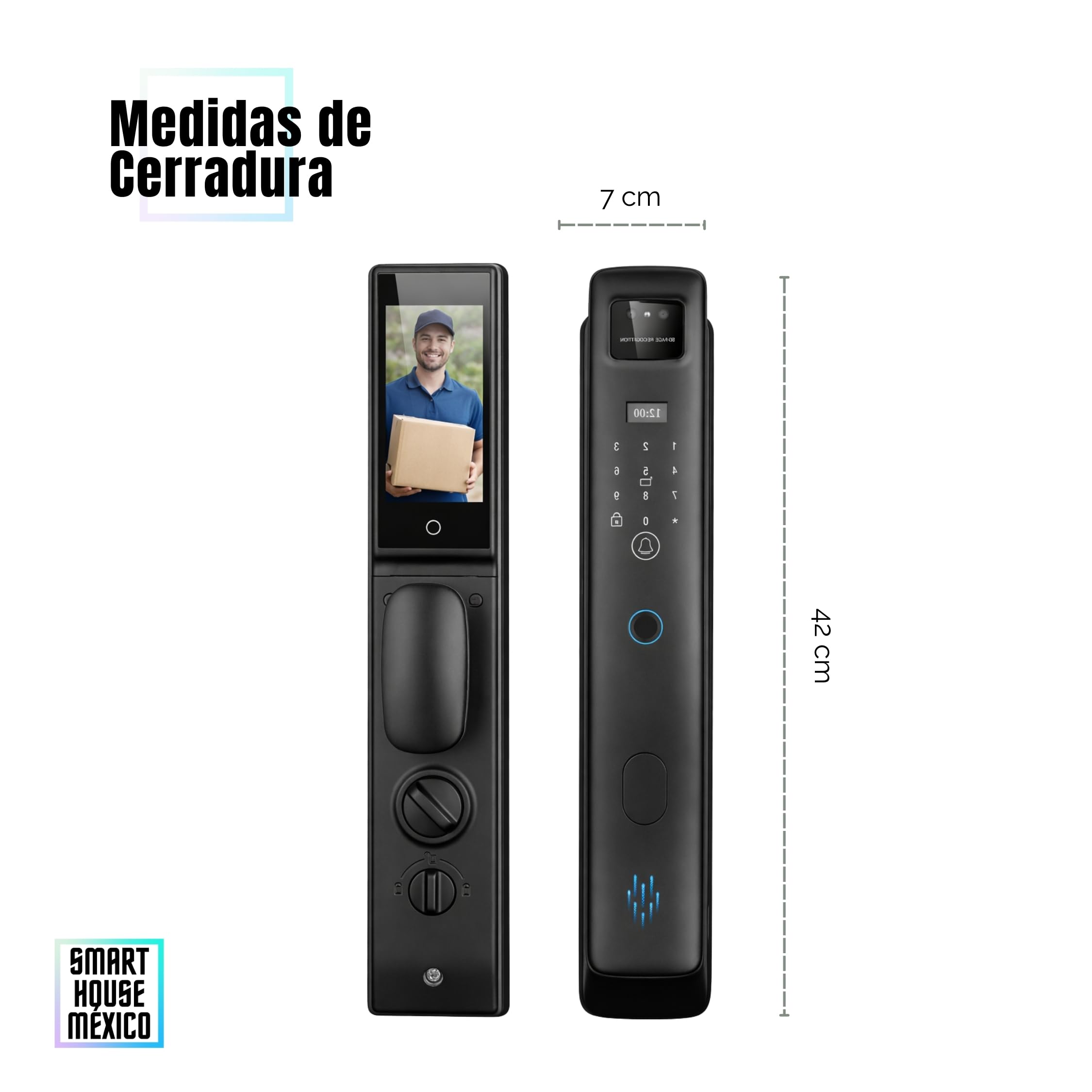 Cerradura Electrónica Inteligente WiFi con Cámara y 7 métodos de apertura. | Reconocimiento Facial, de palma, Huella, Código, App móvil, Tarjeta, Llave Física | Nova Max