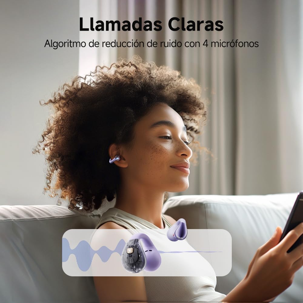 QCY Crossky C30 Audífonos de Oído Abierto, Bluetooth 5.4 Audífonos Inalámbricos Deportivos, Conexión Multipunto, Ajuste Seguro, Auriculares con Clip y 4 micrófono ENC para Entrenamientos/Correr