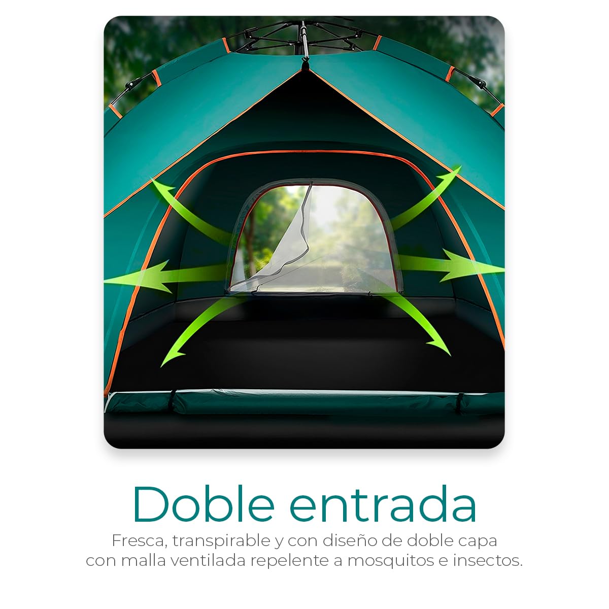 Raganet, Casa de Campaña para 3/4 Personas, Carpa Plegable de 2 Entradas, Tienda de Camping de 180cm X 140cm, Material Impermeable, Armado Sencillo, Bolsa de Almacenamiento