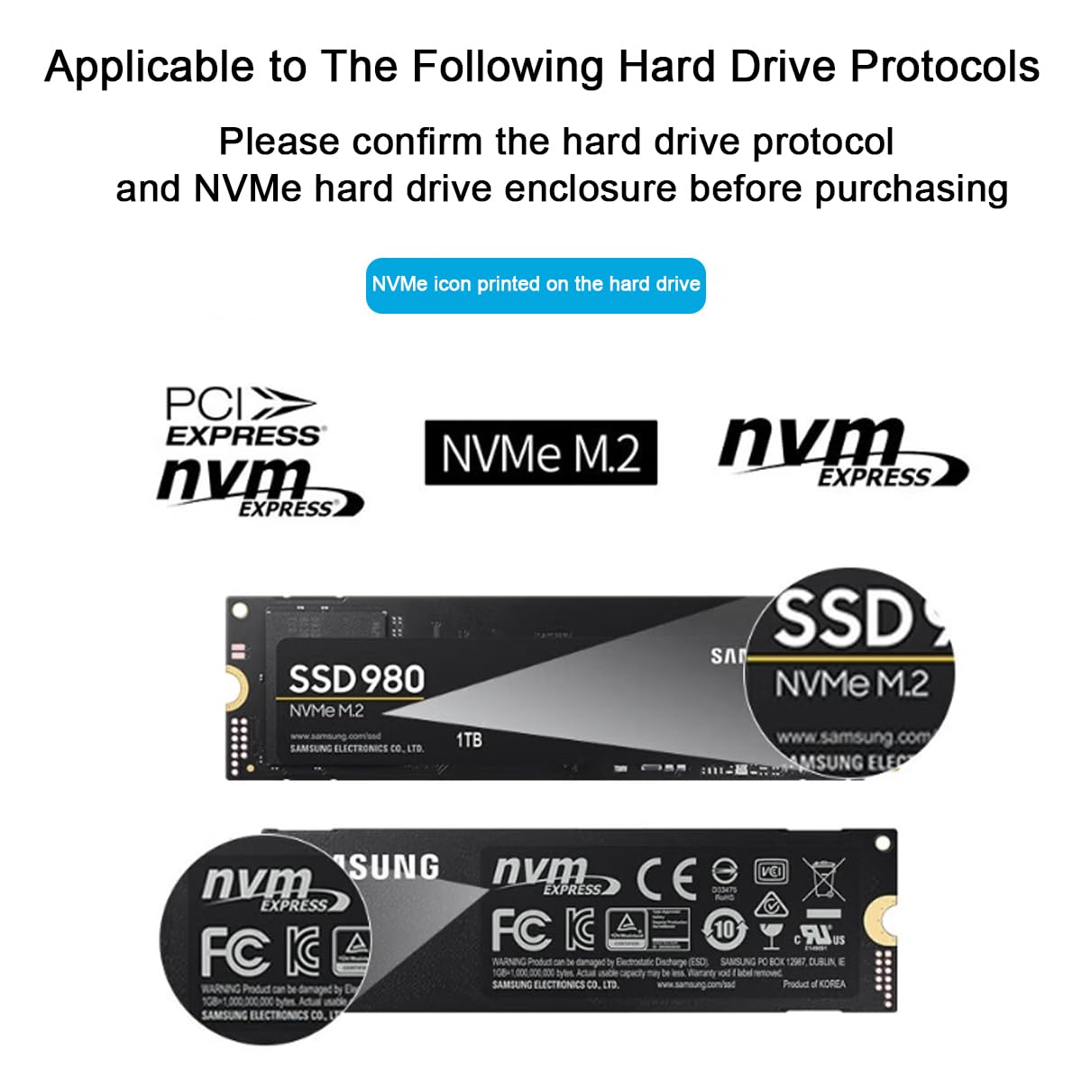 M.2 NVMe Adaptador de carcasa SSD, sin herramientas USB 3.2 Gen2 NvMe a USB adaptador para SSD 2230/2242/2260/2280, Extemnal Caja de unidad de estado sólido compatible con llave M-Key/B+M