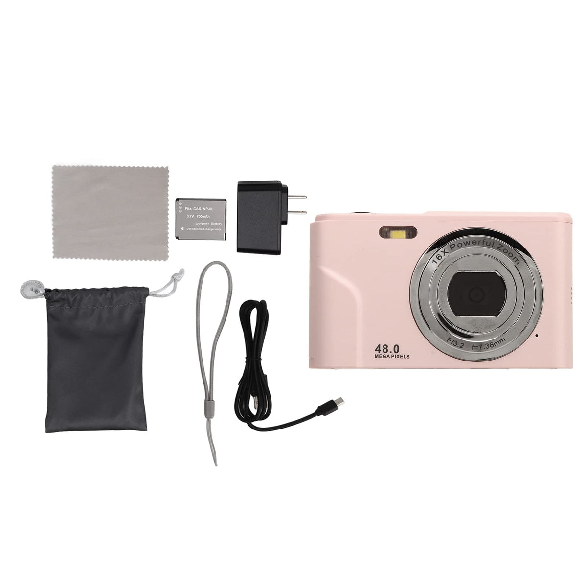 Cámara Digital, HD 1080P 48MP Vlogging Cámara para Niños Videocámara con Pantalla IPS de 2,4 Pulgadas, Zoom 16X Autofocus Compacto Mini Cámara de Bolsillo Regalos para Estudiantes (hada rosa)