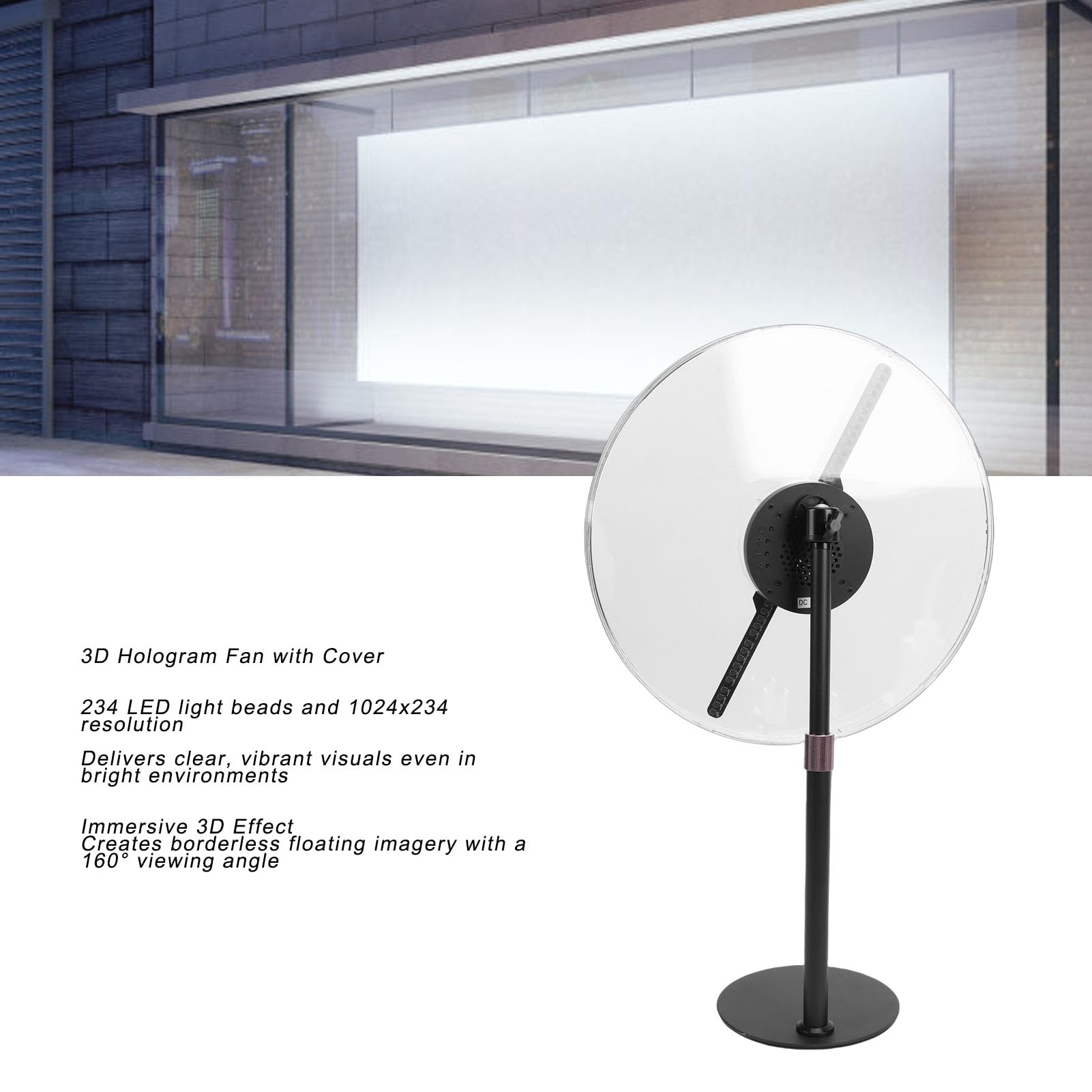 YUEHISY Ventilador Holográfico 3D con Cubierta de 12,59 Pulgadas, Proyector de Ventilador con Holograma de 234 Cuentas LED con Resolución de 1024x234, Compatible con WiFi, Control Remoto (Enchufe de