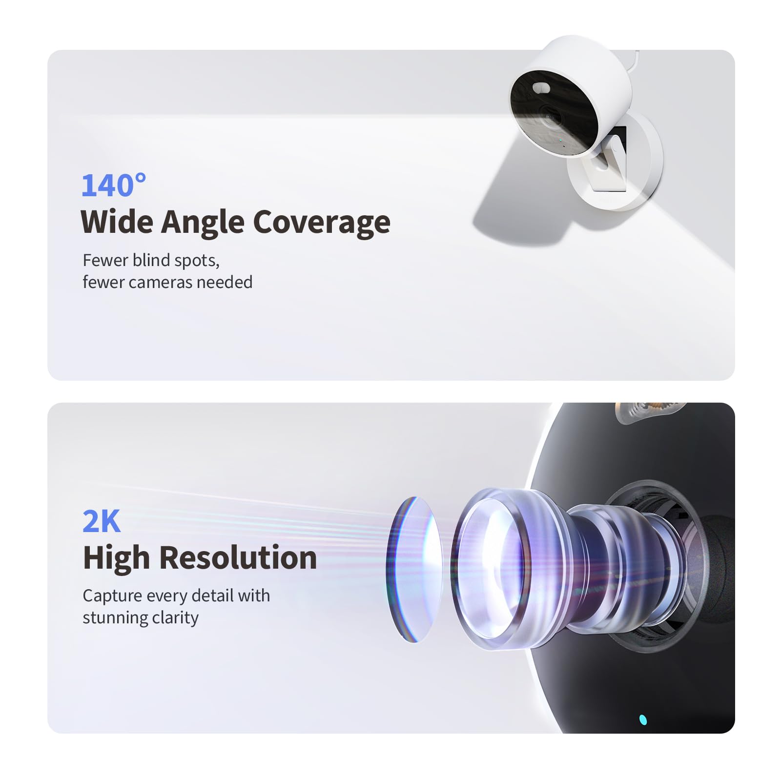 Aqara G100, cámara de seguridad para interiores/exteriores de 2K, HomeKit Secure Video, audio de 2 vías, foco nocturno de color/IR, detección AI, 140° FOV, Wi-Fi 6, compatible con HomeKit, Alexa