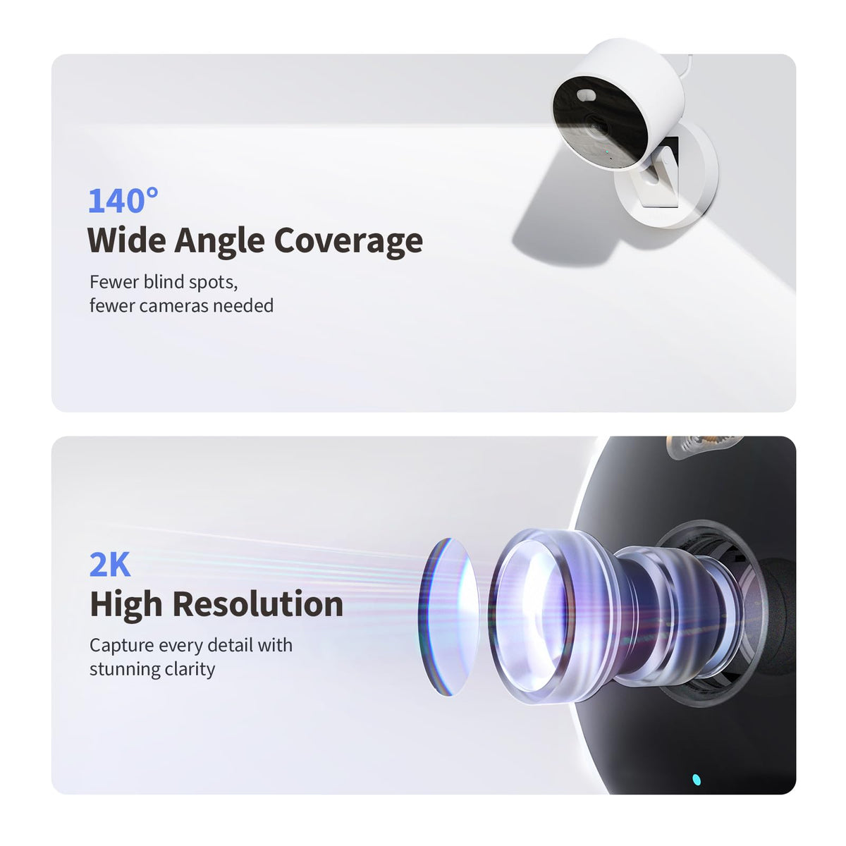 Aqara G100, cámara de seguridad para interiores/exteriores de 2K, HomeKit Secure Video, audio de 2 vías, foco nocturno de color/IR, detección AI, 140° FOV, Wi-Fi 6, compatible con HomeKit, Alexa
