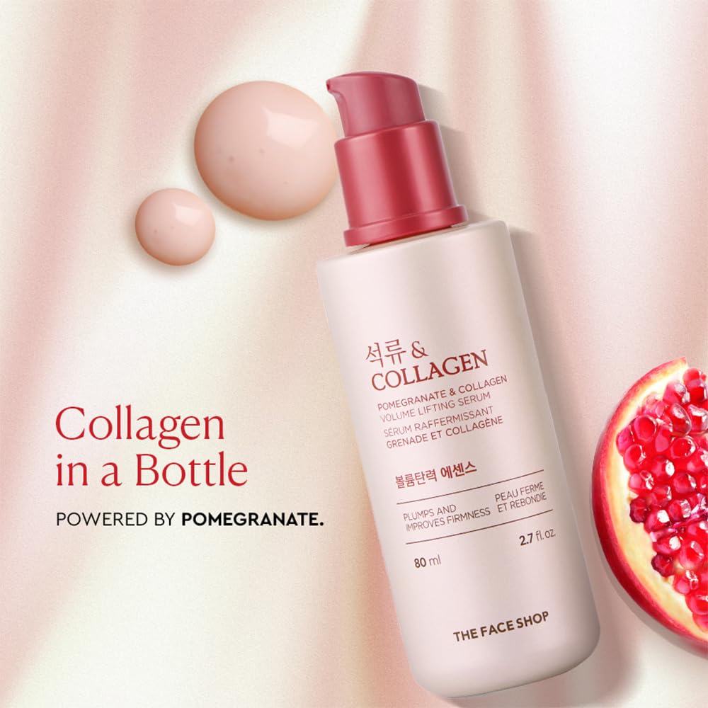 The Face Shop Pomegranate & Collagen - Serúm Facial de Granada y Colágeno, 80 ml - Serum reafirmante con efecto lifting y glow - K-beauty coreano original para máxima elasticidad y firmeza