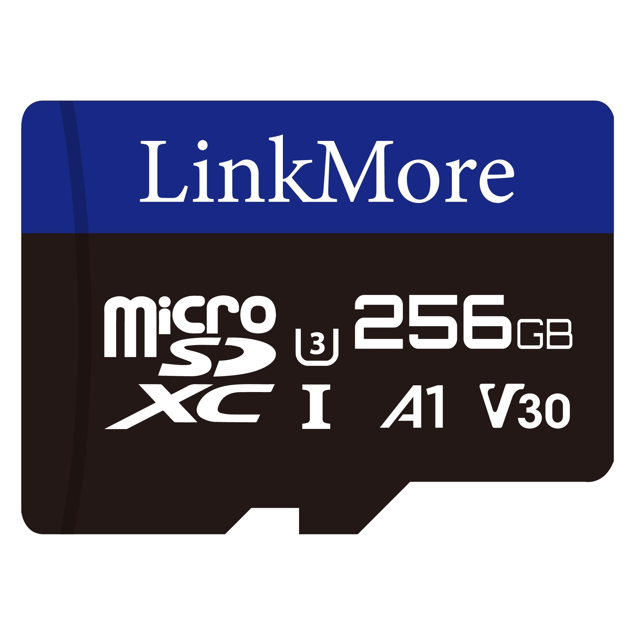 LinkMore XV13 256GB MicroSD Memory Card, MicroSDXC A1 UHS-I U3 V30 Class 10, Read Up to 95MB/s, Write Up to 65MB/s, SD Adapter Included