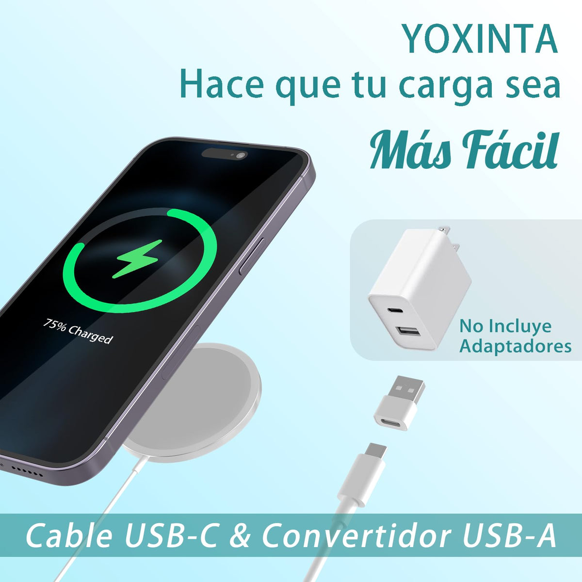 YOXINTA Cargador mag-Safe Cargador Inalámbrico iPhone Magnético mag-Safe Charger, 15W Wireless Charger Compatible con iPhone 16/15/14/13/12 Series and AirPods 3/2/Pro (Blanco)