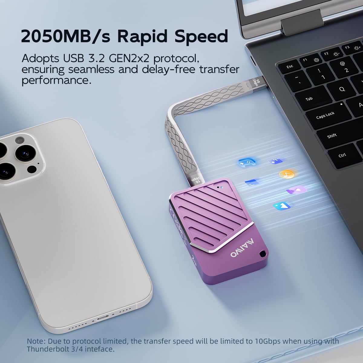 MAIWO 1TB SSD portátil magnético 2050MB/s USB C 3.2 GEN2x2, unidad externa de estado sólido para iPhone 15/16/17/Macbook/Mac mini/iPad/Android/Windows, aluminio, compatible con grabación de video 4K