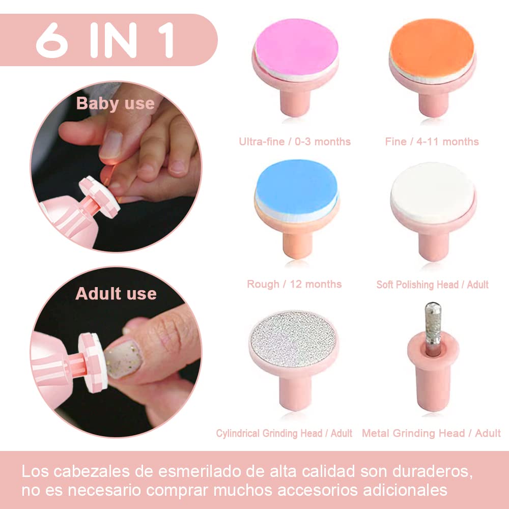 Lima de uñas bebe, VOICEPTT Set de Cuidado de uñas para Bebés 10 en 1, Pulidor de uñas para bebés Cortaúñas Versátiles con Luz LED