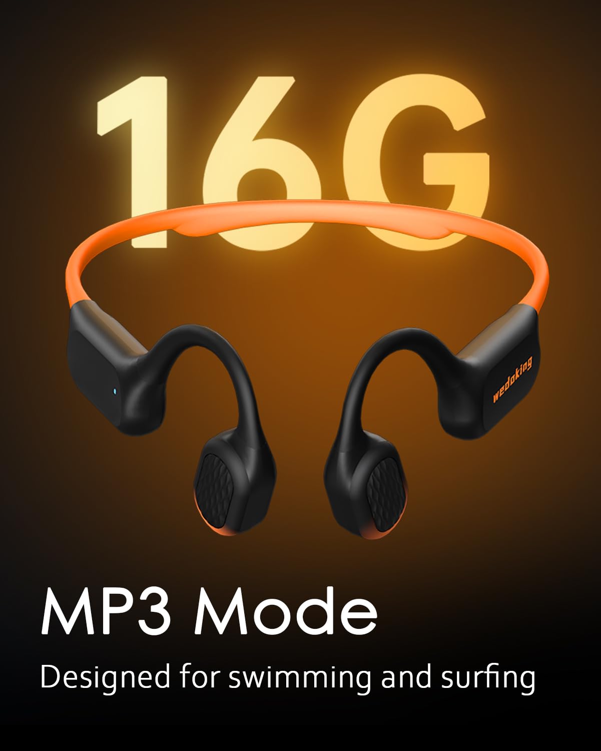Wedoking Auriculares de natación con conducción ósea Bluetooth 6.0, reproductor de MP3 de 16 GB, impermeables, para surf, IPX8, auriculares inalámbricos deportivos con cancelación de ruido ENC, tiempo