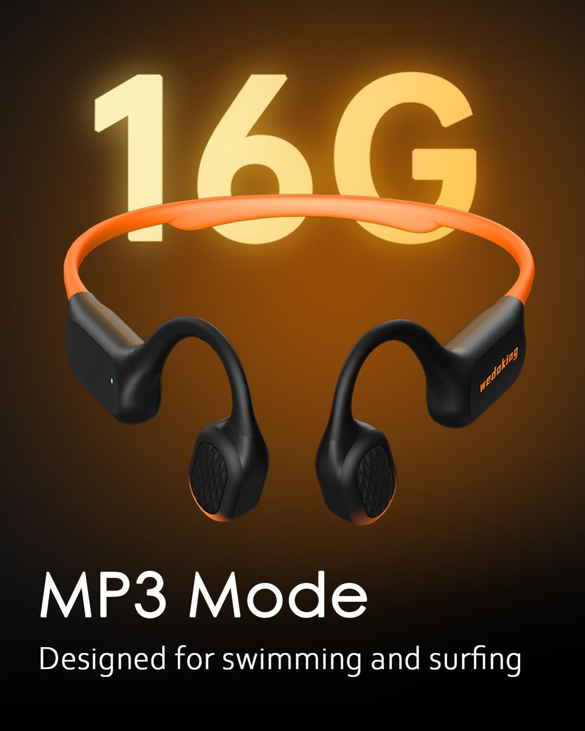 Wedoking Auriculares de natación con conducción ósea Bluetooth 6.0, reproductor de MP3 de 16 GB, impermeables, para surf, IPX8, auriculares inalámbricos deportivos con cancelación de ruido ENC, tiempo