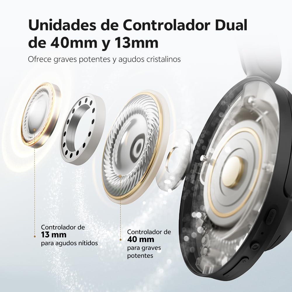 QCY H3S Audifonos Inalambricos Diadema, 102H Reproducción, Carga Rápida, Cancelación Activa de Ruido Híbrida, Sonido Hi-Res, Múltiples Modos, Ajuste Cómodo, Bluetooth 6.0