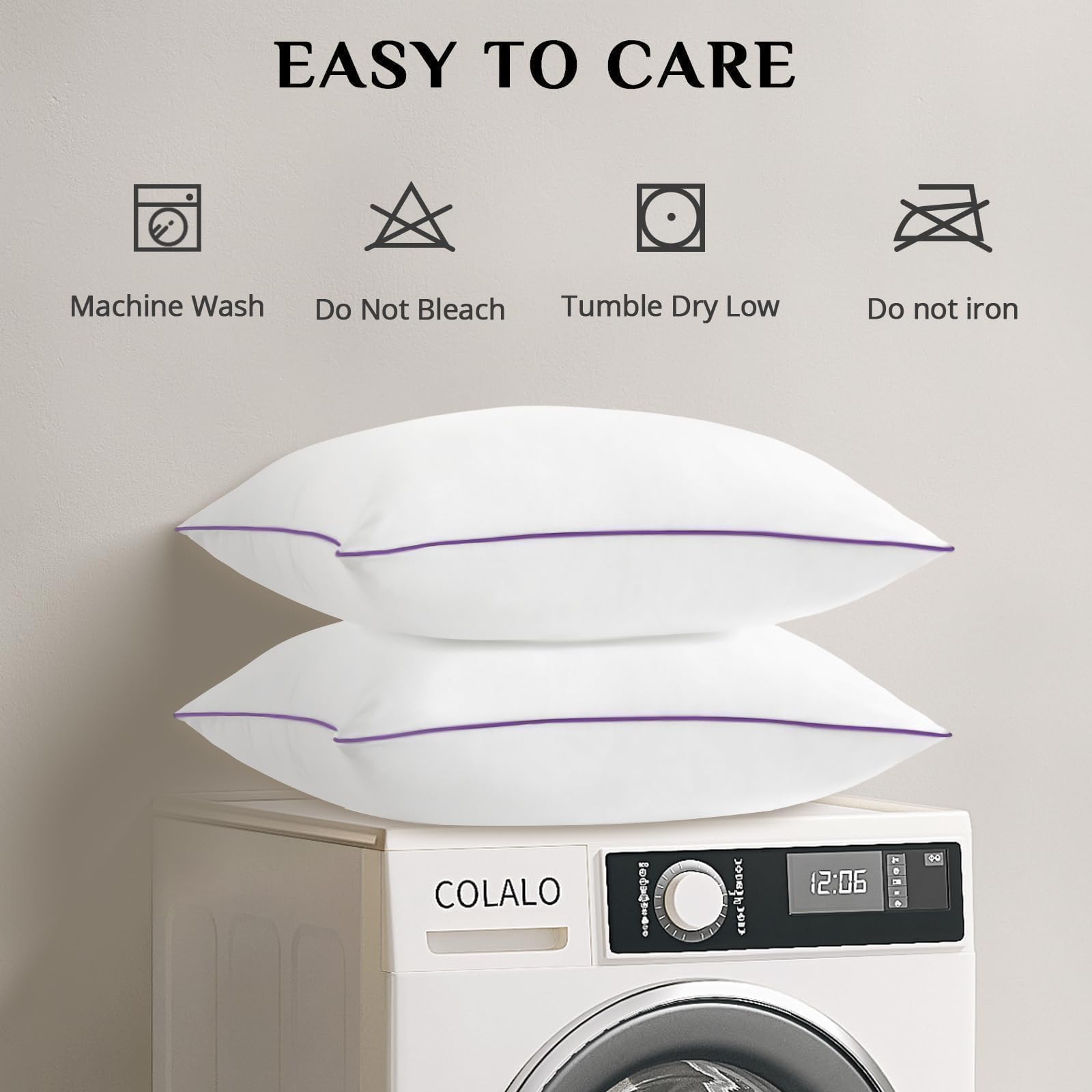 JOLLYVOGUE Almohadas de Cama Tamaño Estándar/Completo Juego de 4, Lavables y Firmes con Relleno Alternativo Extra Suave, Calidad Hotelera Lujosa y Esponjosa para Todo Tipo de Durmientes