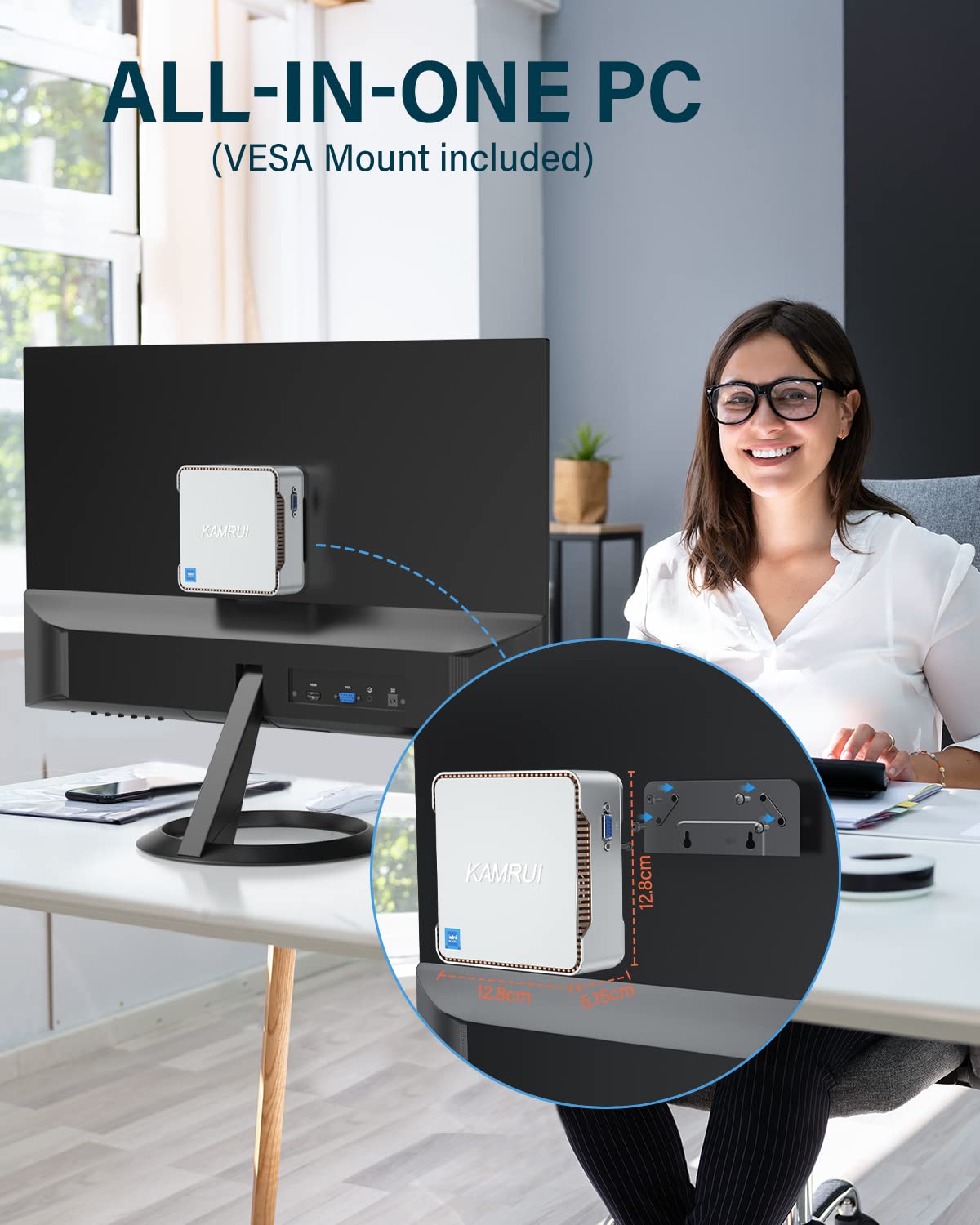 KAMRUI GK3 Plus Mini PC 16GB RAM 1TB M.2 SSD, Intel 12th Alder Lake N95 (up to 3.4GHz) Mini PC Windows 11 Pro, 2.5''SSD, Gigabit Ethernet, 4K UHD, WiFi, BT, VESA/Home/Business Mini Desktop Computer