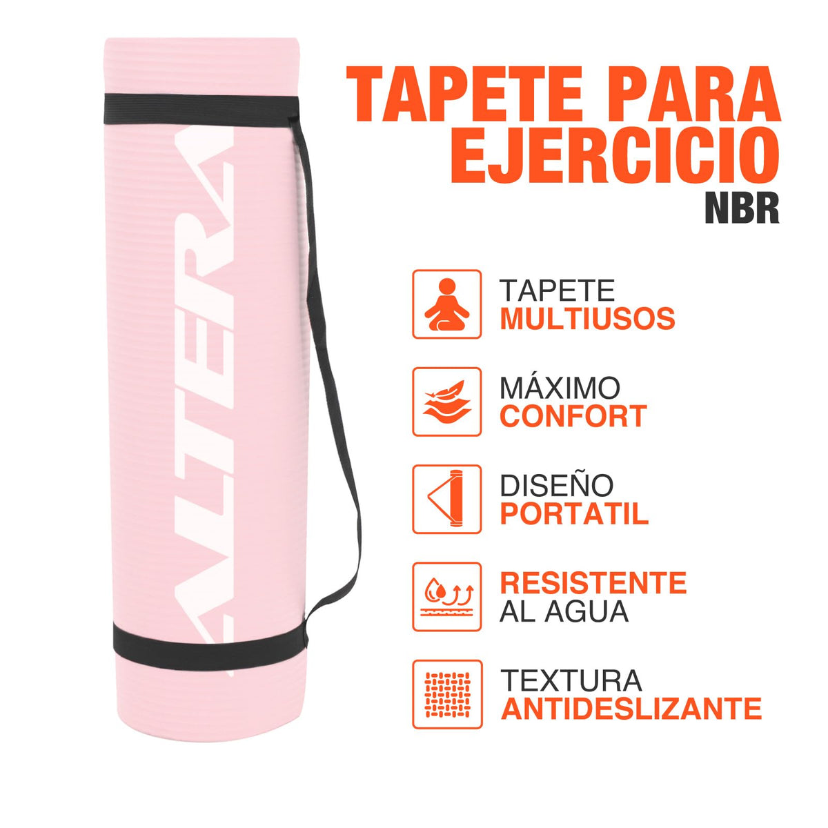 Altera Tapete para Ejercicio Yoga Pilates Rehabilitacion Gym Espesor 10 mm (Rosa Pastel)