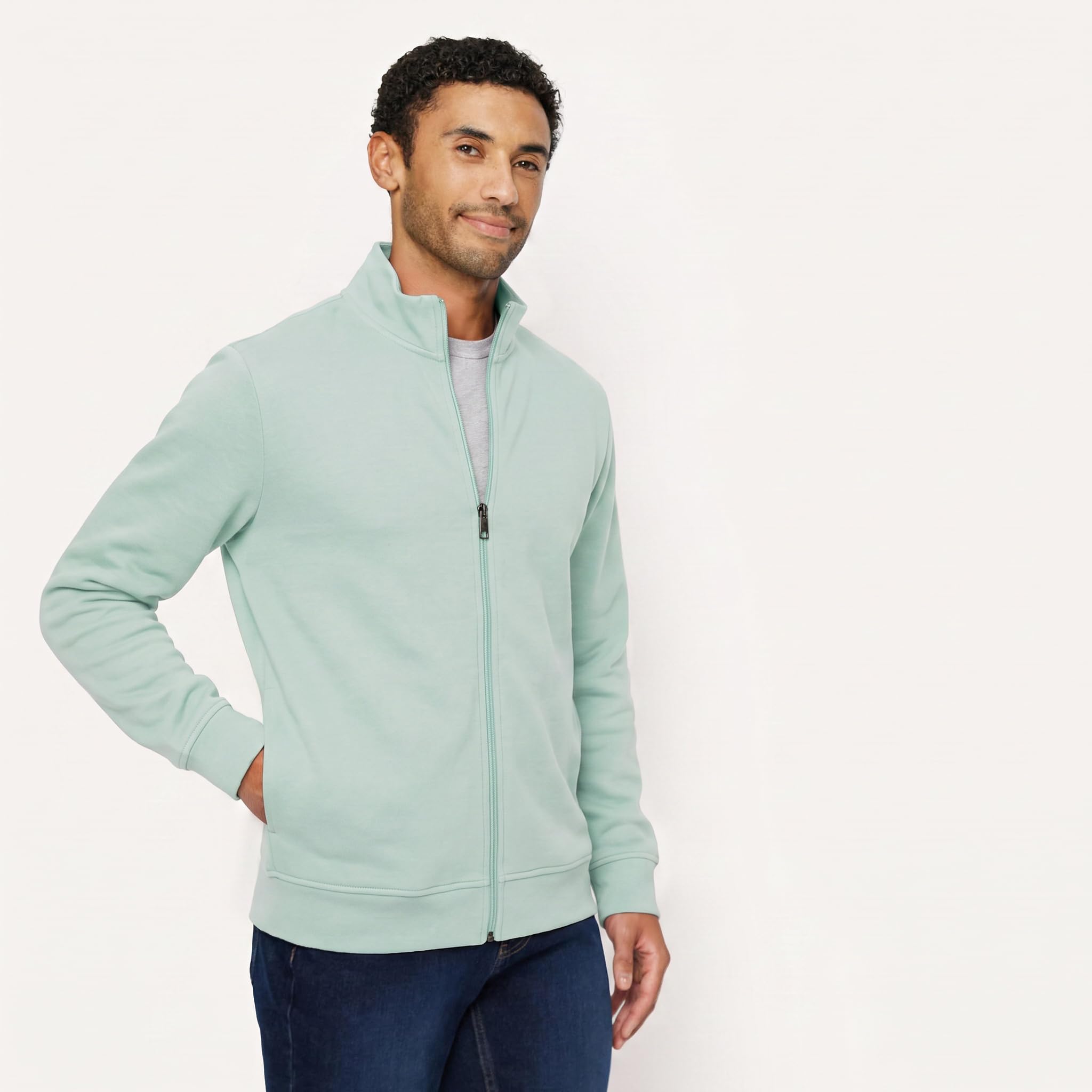 Amazon Essentials - Sudadera ligera de rizo francés con cierre completo para hombre, color verde menta, talla CH