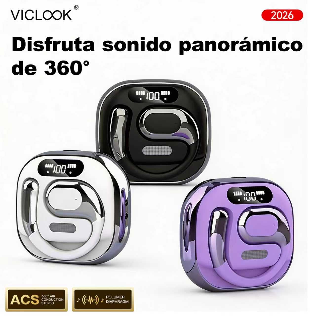 Audífonos Inalámbricos Bluetooth 5.4 Open Ear, Auriculares Traducción 144 Idiomas, Sin Dolor de Oído, Llamadas HD Cero Retardo, Pantalla LED, Sonido HiFi 360°, para Deporte Ejercicio