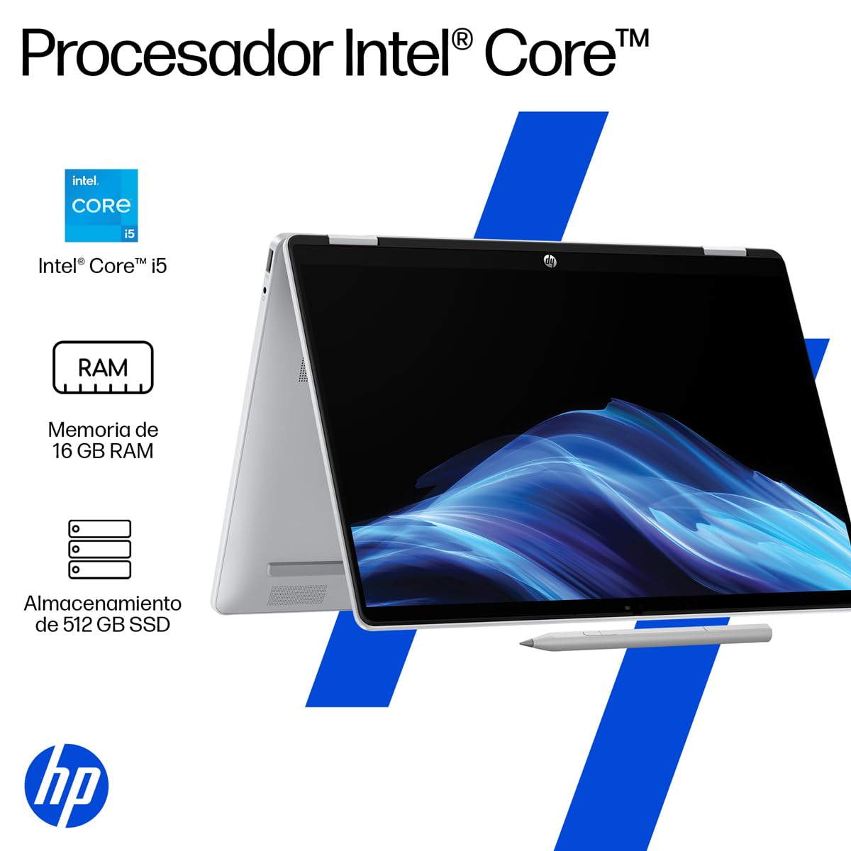 HP Laptop OmniBook 5 Flip 14-fp0054la, 2-en-1, Intel Core i5, 16 GB RAM, 512 GB SSD, 14", 2K (1920x1200), Pantalla Táctil, Lápiz Recargable, Windows 11 Home, Garantía Mexico, Plata