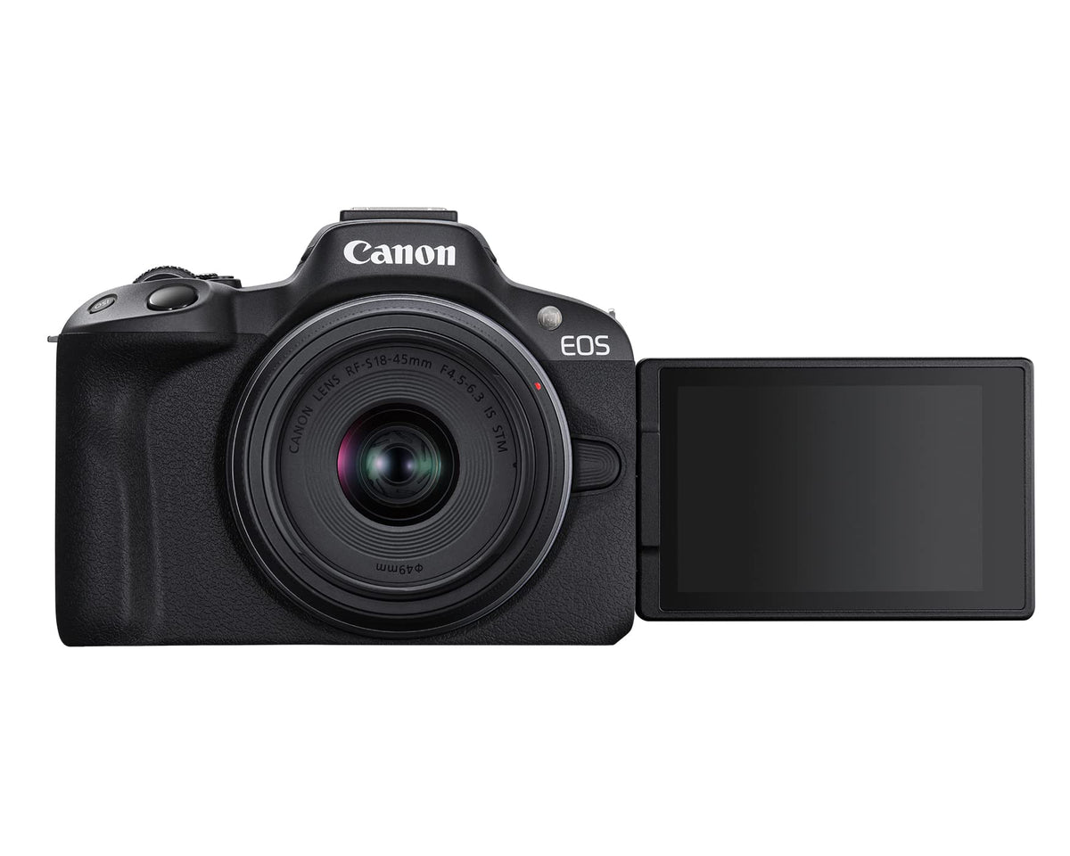 Canon EOS R50 Cámara de vlogging sin espejo (negro) con RF-S18-45mm F4.5-6.3 es STM y RF-S55-210mm F5-7.1 es lente STM, 24.2 MP, video 4K, detección y seguimiento de sujetos, compatible con smartphone