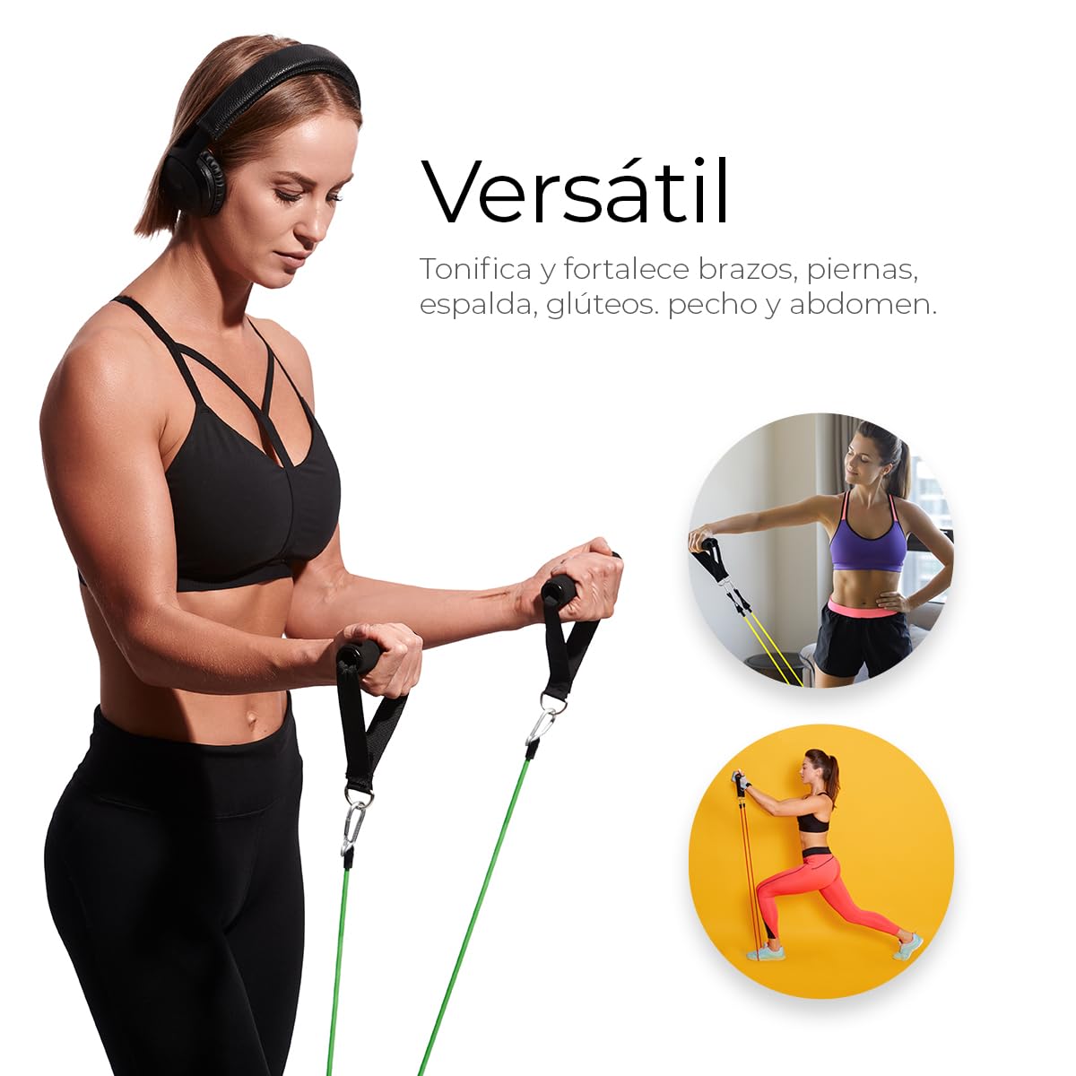 Raganet, Juego de Bandas de Resistencia de 11 Piezas, Incluye 5 Bandas Apilables para Ejercicios con Asas, Bolsa de Transporte, Correas para Tobillo y Accesorio de Anclaje para Puerta