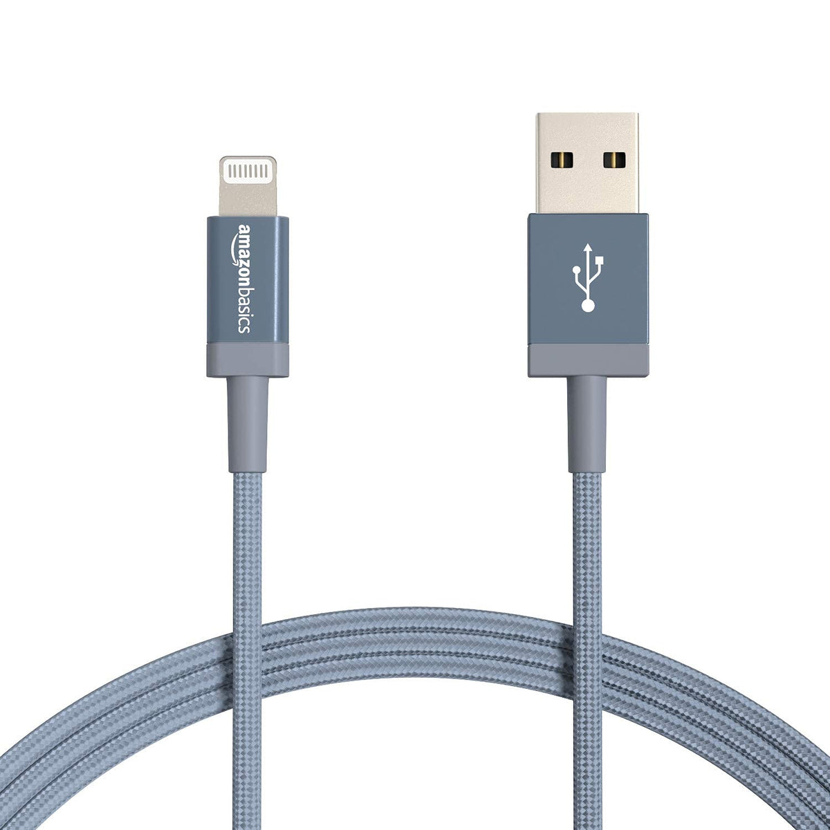 Amazon Basics - Paquete de 2 cables de carga USB-A a Lightning, cable trenzado de nailon, cargador certificado MFi para Apple iPhone 14 13 12 11 X Xs Pro, Pro Max, Plus, iPad, 1.8 m, gris oscuro