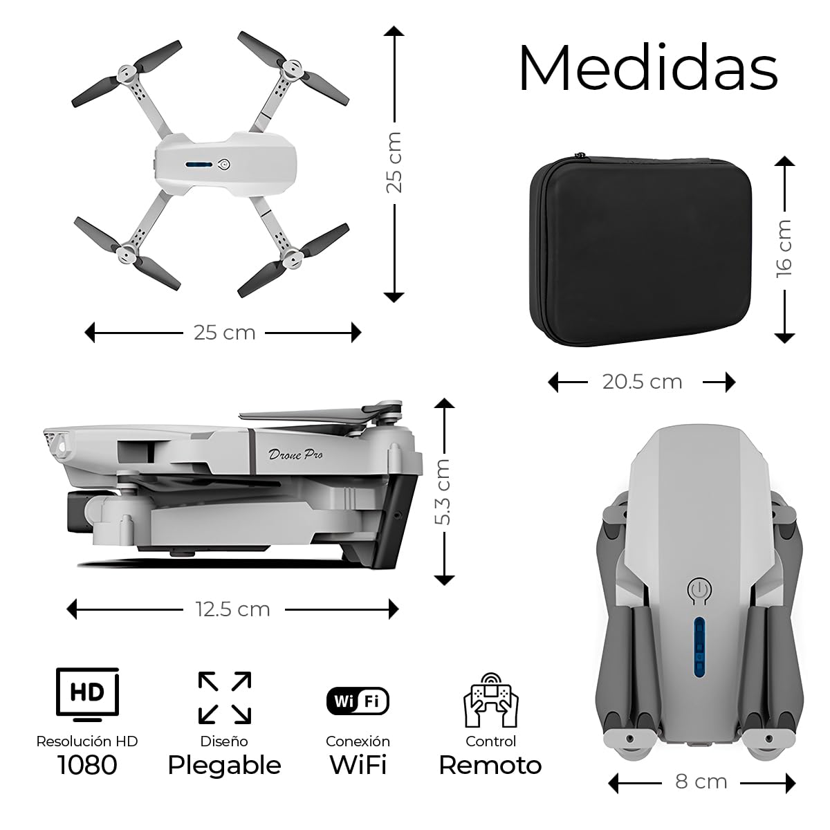 Raganet, Mini Drone Con Cámara Cuadricoptero, Control Remoto Y Estuche