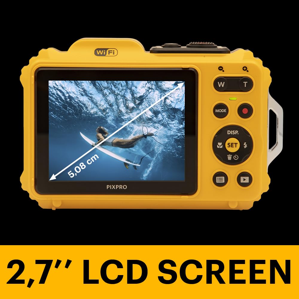 Kodak PIXPRO WPZ2 - Cámara Digital WiFi Resistente al Agua, a Prueba de Polvo, 16 MP, Zoom óptico 4X, 1080P, Full HD, Video, vlogging, LCD de 2.7 Pulgadas (Amarillo)