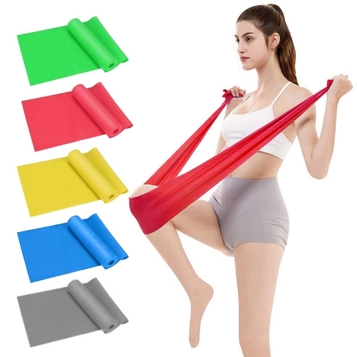 EASYTAO Bandas de Resistencia Multifuncionales – Pack de 5 Ligas Elásticas de Material TPE para Prevenir Alergias, Ideal para Ejercicios en Casa, Gimnasio, Pilates y Crossfit