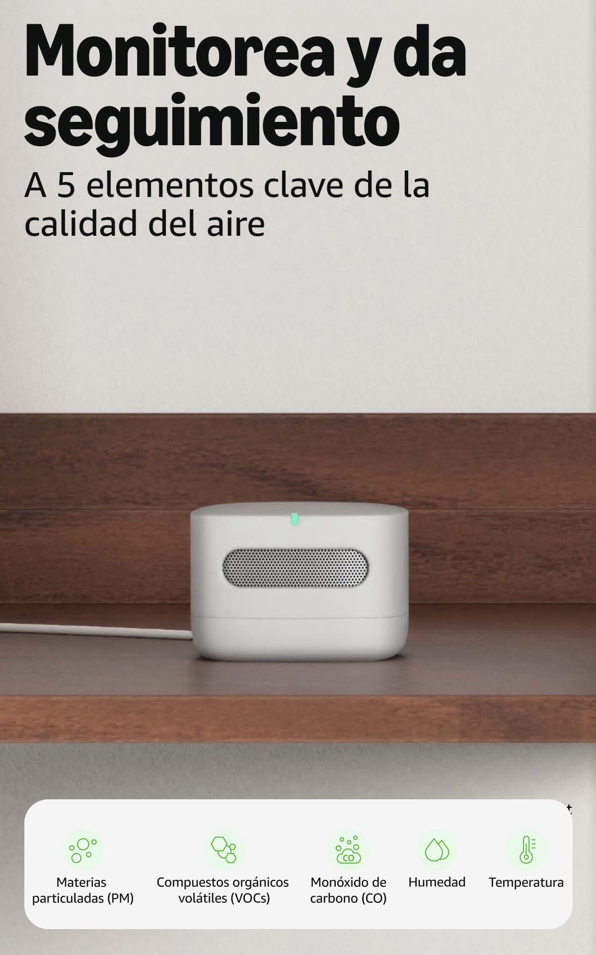 Amazon Monitor de Calidad de Aire, Conoce tu aire, compatible con Alexa