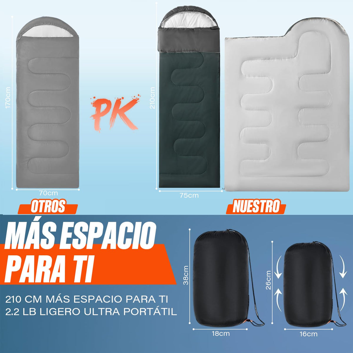BYCRAY Saco de Dormir Camping, Bolsa de Dormir Ligero y Cómodo de Tres Estaciones, Sleeping Bag Adulto para Campismo Senderismo Aventuras Viaje y al Aire Libre (1KG Negro)